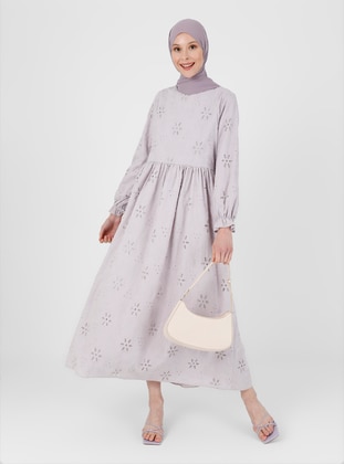 Lilac - Crew neck - Fully Lined - Cotton - Modest Dress - Refka