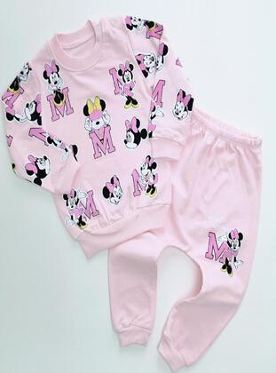 Printed - Crew neck - Unlined - Pink - Cotton - Baby Suit - MİNİPUFF BABY