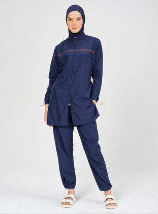 Navy Blue - Fully Lined - Full Coverage Swimsuit Burkini - Alfasa