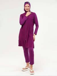 Purple - Fully Lined - Full Coverage Swimsuit Burkini