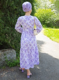 Lilac - Multi - Crew neck - Unlined - Cotton - Modest Dress