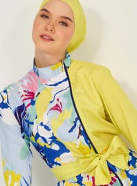 Green - Multi - Fully Lined - Full Coverage Swimsuit Burkini