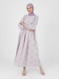 Lilac - Crew neck - Fully Lined - Cotton - Modest Dress