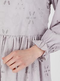 Lilac - Crew neck - Fully Lined - Cotton - Modest Dress