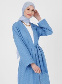 Blue - Unlined - V neck Collar - Cotton - Abaya