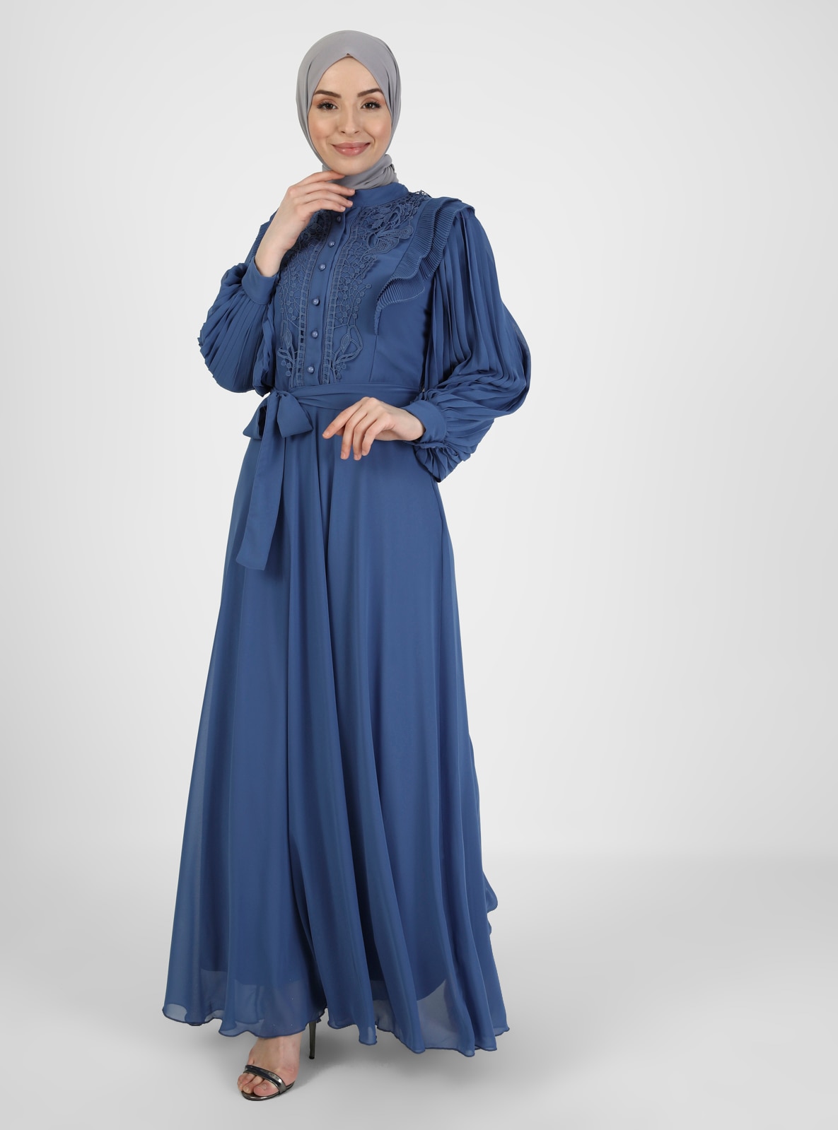 Indigo - Fully Lined - Crew neck - Modest Evening Dress