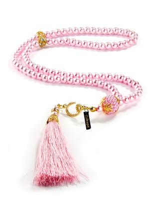 Gift Rosary Tasbih - Vav - Tughra - 99 Pieces - Pearl Appearance - Pink Color - Mawlid Gift