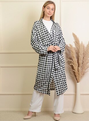 Unlined - Checkered -  - Cotton - Kimono - Pinkmark