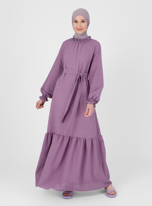 Purple - Crew neck - Unlined - Modest Dress - Benin