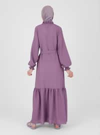 Purple - Crew neck - Unlined - Modest Dress