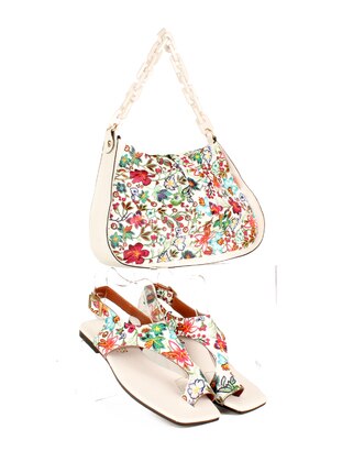 Flower Patterned Sandals & Chain Purse Co-Ord Multicolor