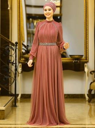 Efsane Tesettür Abiye Elbise - Soğan Kabuğu - Azra Design