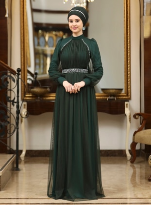 Emerald - Fully Lined - Crew neck - Modest Evening Dress - Azra Design