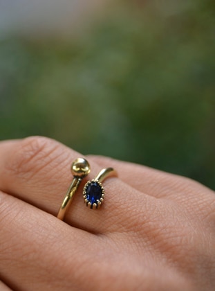 Handmade Ring Gold Color With Sapphire Stone