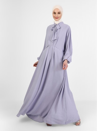 Lilac - Fully Lined - V neck Collar - Modest Evening Dress - Özlem Süer X Refka