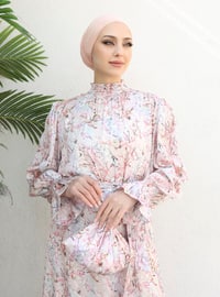 Pink - Pink - Floral - Floral - Polo neck - Polo neck - Unlined - Unlined - Modest Dress