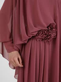 Floral Detailed Evening Dress Jumpsuit Rose Color