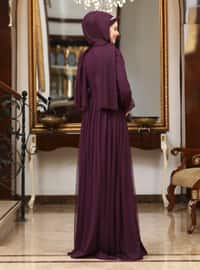 Purple - Fully Lined - Crew neck - Modest Evening Dress