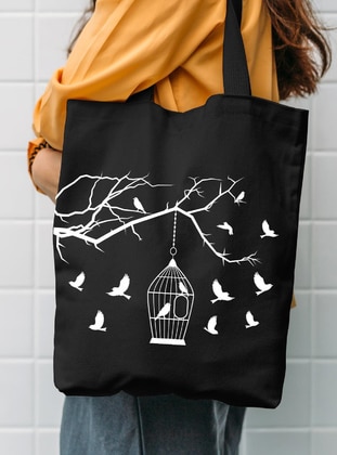 Canvas Cage And Birds Black Tote Bag Black