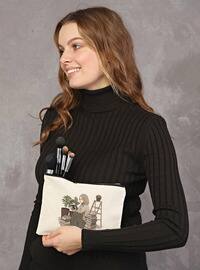 Clutch Photographer Girl Canvas Makeup Bag Cream-Beige