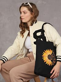 Canvas Daisy And Butterflies Tote Bag Black