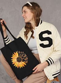 Canvas Daisy And Butterflies Tote Bag Black