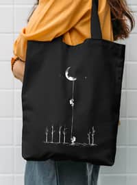 Canvas Astronaut Rope Descending From Space Black Tote Bag Black