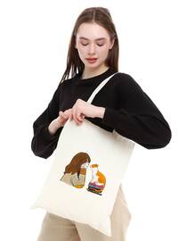 Cat Girl Ham Tote Bag Cream-Beige