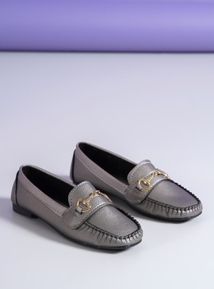 Silver - Silver Color - Flat - Loafer - Faux Leather - Flat Shoes - Ayakkabı Havuzu
