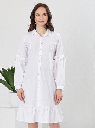 White - Point Collar - Maternity Dress - Gör & Sin