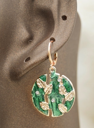 Enameled Special Design Earrings Green