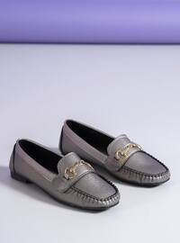 Silver - Silver Color - Flat - Loafer - Faux Leather - Flat Shoes