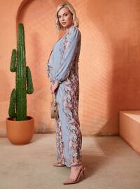 Baby Blue - Floral - Crew neck - Maternity Dress