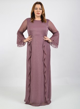 Purple - Fully Lined - Crew neck - Modest Plus Size Evening Dress - LILASXXL