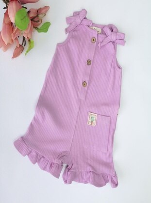 Printed - Crew neck - Unlined - Lilac - Cotton - Baby Sleepsuit - MİNİPUFF BABY