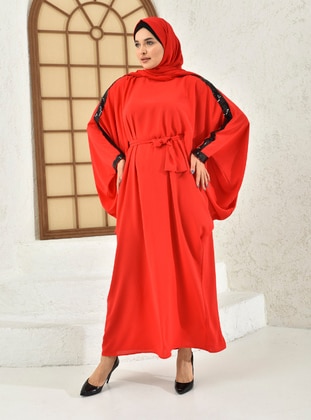 Red - Unlined - Abaya - Filizzade
