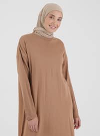 Crew Neck Sweater Modest Dress Camel