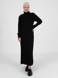 Turtleneck Knitwear Modest Dress Black