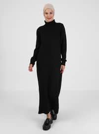Turtleneck Knitwear Modest Dress Black
