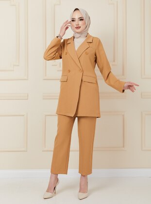 Camel - Unlined - Shawl Collar - Suit - Olcay
