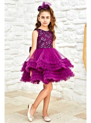 Cotton - Purple - Girls' Evening Dress - Riccotarz