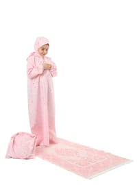 Girl'S Practical Prayer Dress Set Bag Included Prayer Rug With Elastic Sleeves - Pink