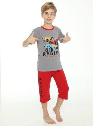 Multi - Gray - Red - Cotton - Boys` Capri Pants - Larice Kids