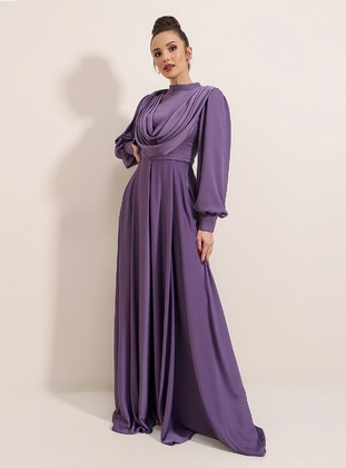 Lilac - Fully Lined - Polo neck - Modest Evening Dress - By Saygı