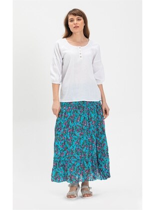 Turquoise - Fully Lined - Cotton - Skirt - ELİŞ ŞİLE BEZİ