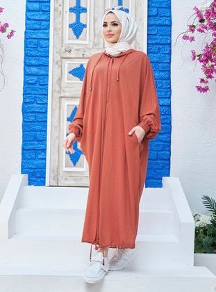 Button Down Hooded Oversized Tunic Taba