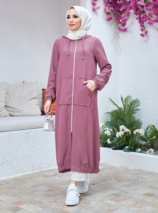 Zippered Hooded Tunic Rose Color