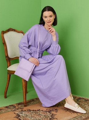 Lilac - Crew neck - Unlined - Cotton - Modest Dress - Ceylan Otantik