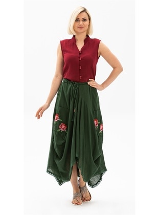 Green - Cotton - Skirt - ELİŞ ŞİLE BEZİ