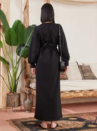Thick Belt Detailed Sweat Modest Dress Black